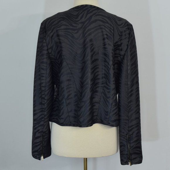 Kenneth Cole Blk Zebra Moto Stretch Denim Jacket L - Picture 7 of 13